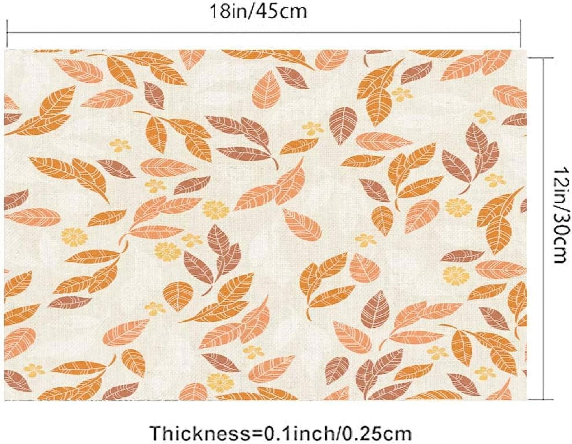 Set Of 4 Rustic Fall Placemats – Orange With Leaves & Flowers, 18x12 Inches, Linen
