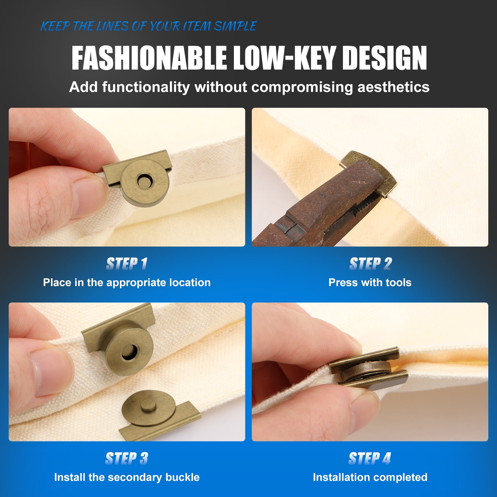 Ikoopy 100 Set Magnetic Snap for Purse and Tote Seamless Metal Magnetic Button Clasp Versatile Purse Closure for Bags Clothing and DIY Crafts