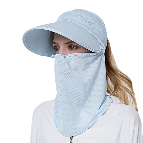 WMNTST Womens Sun Hats Wide Brim Breathable Sun Visor Outdoor Riding With Face Cover Solid Color Sun Hat