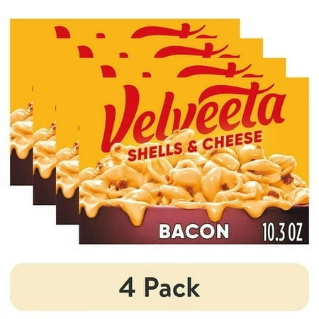 (4 pack) Velveeta Shells and Cheese Mac and Cheese with Bacon, 1 Box, for Easy Dinner or Dinner Sides, Made with Real Cheese, 10.3 oz