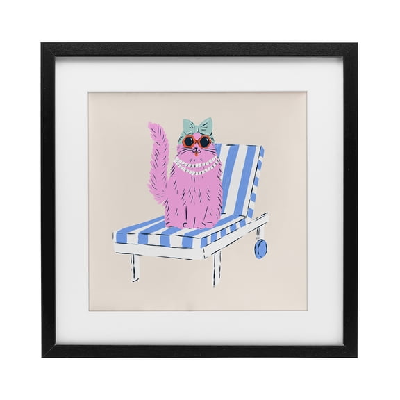 Stupell Industries Eclectic Pink Cat Lounge Chair Black Framed Print Under Glass, 13 x 13, by Krissy Mast