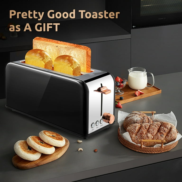Toaster 4 Slice with Wide Slots, 2 Long Slot Toaster for Bagels Waffles and  Toast, 6 Browning Levels, Stainless Steel, Removable Tray,  Cancel/Bagel/Defrost Functions, WT-8500 Black (1500W) 