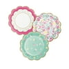 Party Central Club Pack of 96 Green and Pink Floral Shaped Tea Party Round Dessert Plates 7"