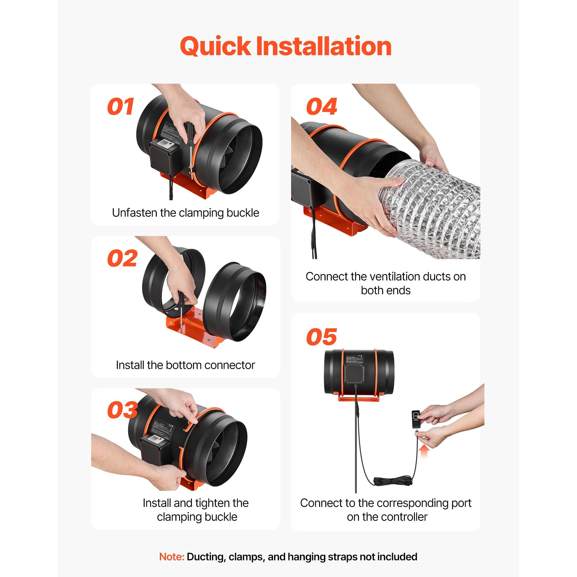 8 Inch Inline Duct Fan 807 CFM with 3-Speed Circulation, 10-Speed PWM Controller, EC Motor, for Grow Tent Ventilation