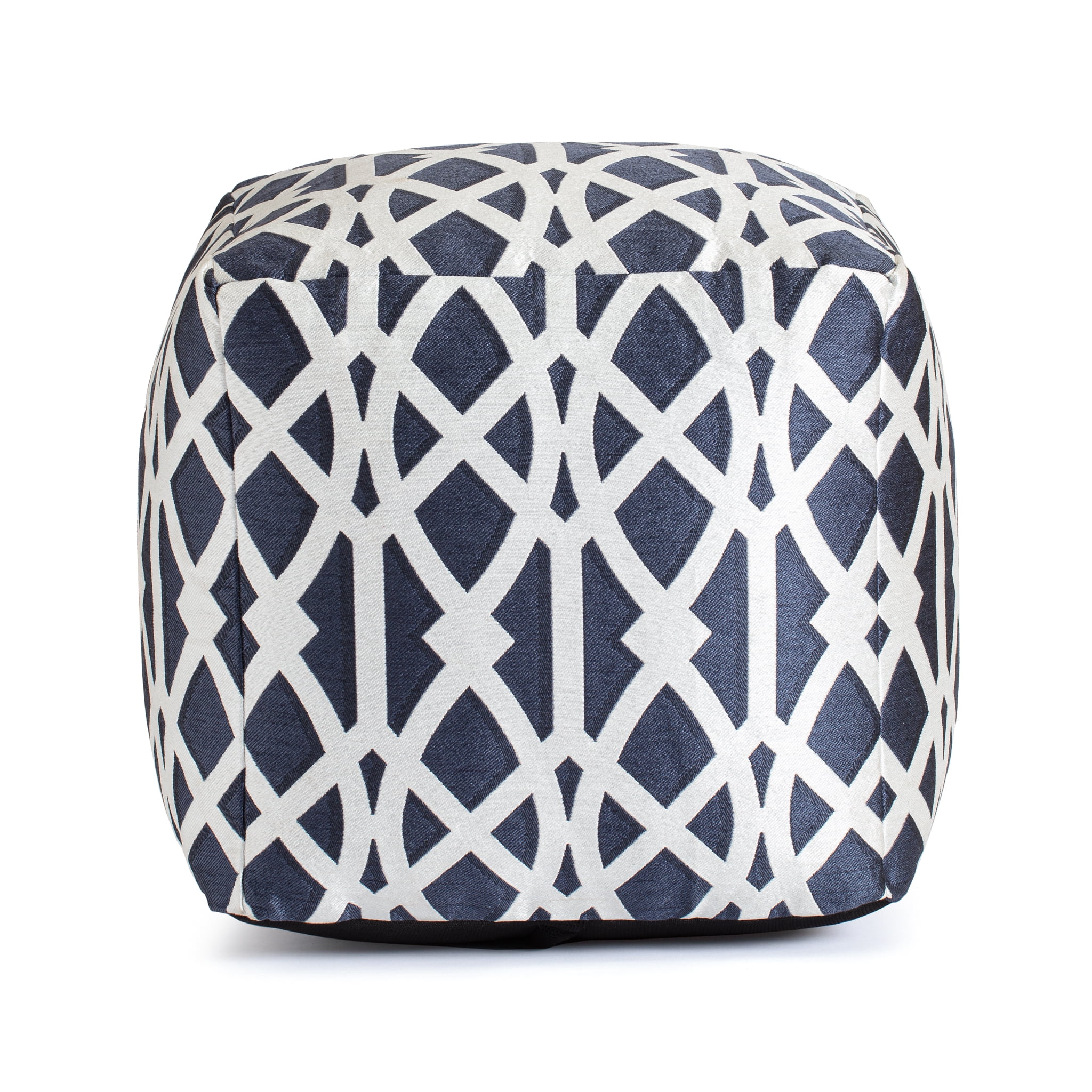 Sark Blue 18" x 18" x 18" Blue & Ivory Pouf