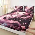 thumbnail image 3 of Homewish Lovely Salamander Twin Sheet Sets,Pink Cherry Blossom Twin Fitted Sheet,Cute Cartoon Axolotl Flat Sheet For Boys Girls,Super Cozy Room Decor,3-Piece, 3 of 7
