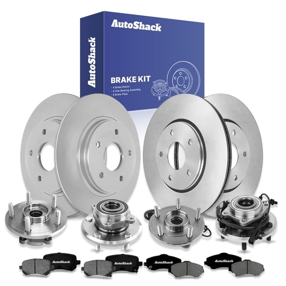AutoShack Front Vented & Rear Solid Brake Rotors   Premium Ceramic Pads   Hub Bearing Assembly 16-PC Brake Kit Replacement for 2009-2011 Dodge Journey