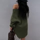 thumbnail image 4 of Gibobby Suéter casual mujer, Suéter con cuello en V y hombros plisados para mujer(Verde,CH), 4 of 4