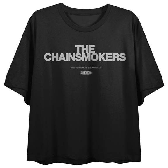The Chainsmokers Double-Sided Monotone Grid Women's Black Crop Tee-Medium
