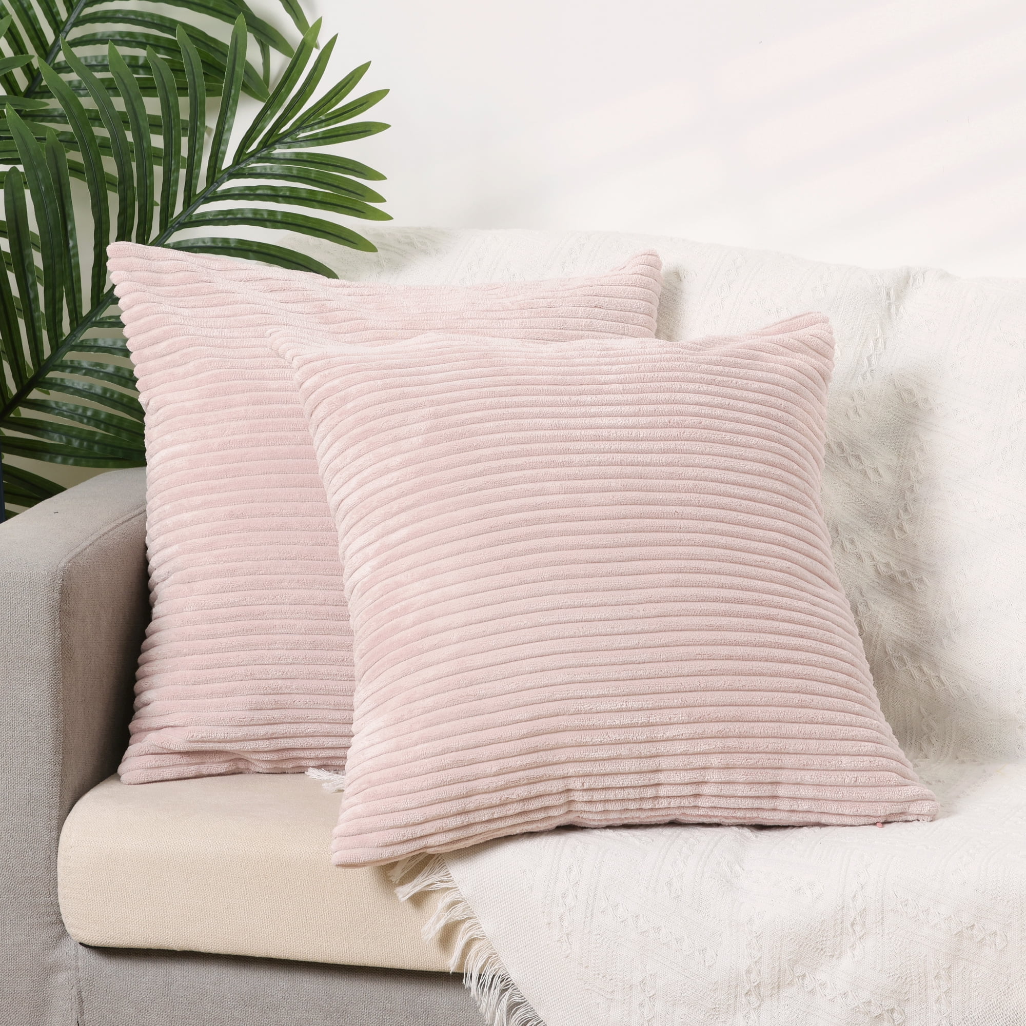 Unique Bargains Sofa Living Room Corduroy Decorative Throw Pillow Covers (2 Count) Pink 16" x 16"