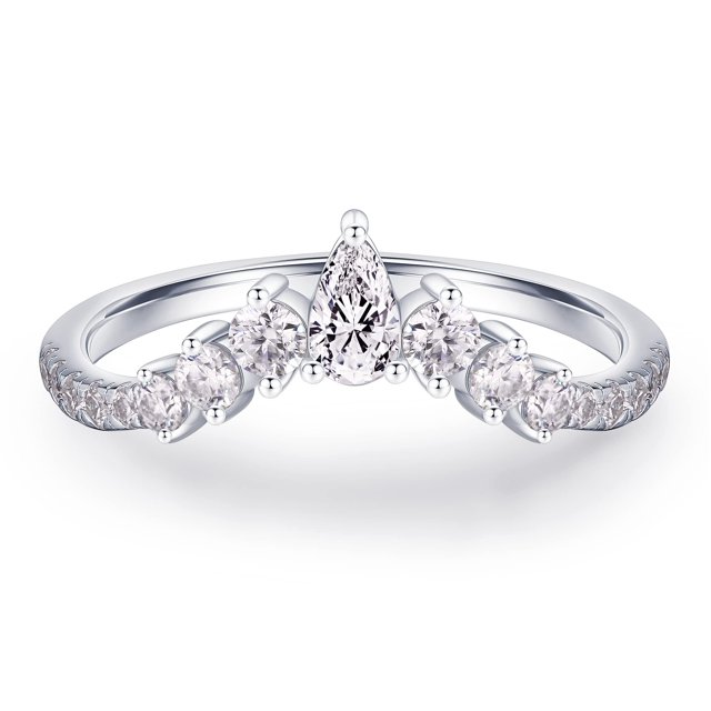 Alianza de boda MOOSEA Tiara Moissanite en oro blanco vermeil de 14 quilates