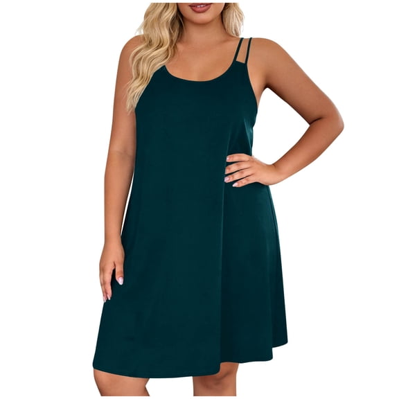 yillto Plus Size Womens Nightgowns Spaghetti Straps Loose Sleeveless Sleepwear Tank Dress Sleepshirts