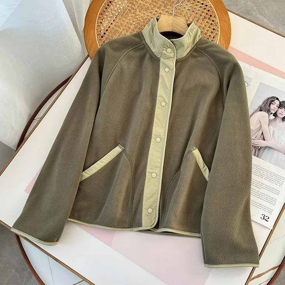 Elvqul Womens Jacket Sherpa no Hood Outerwear Long Sleeve Sweaters Casual Coat for Juniors Thick