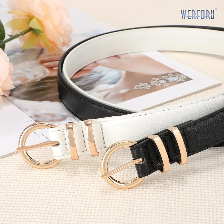 WERFORU Women Leather Belt Waist Skinny Dress Belts Solid  display picture 3