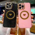 thumbnail image 4 of Compatible with iPhone 13 Pro Magnetic Glitter Bling Case 6.1 Inch, Luxury Love Heart Pattern Plating Case, Compatible with MagSafe for Women Girls Shockproof Back Cover-Pink, 4 of 11