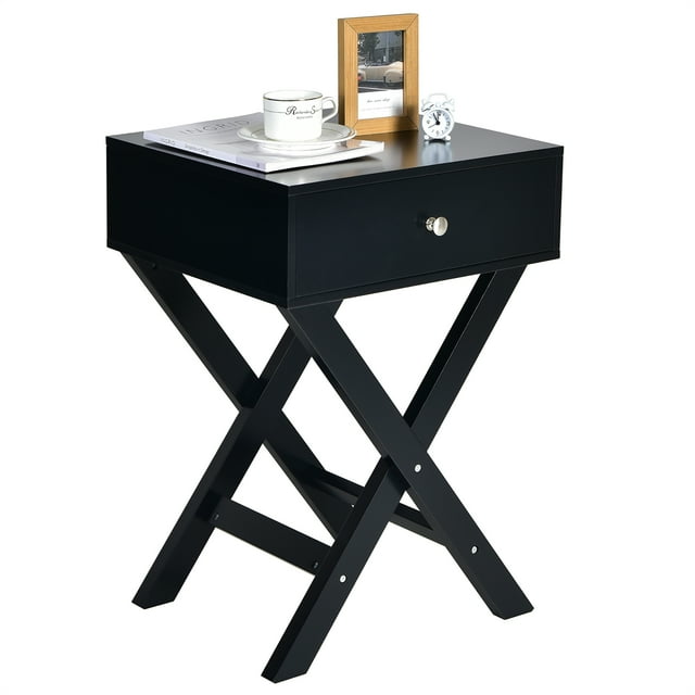 Costway Nightstand with Drawer x Shaped Structure Accent Sofa Side End Table Black