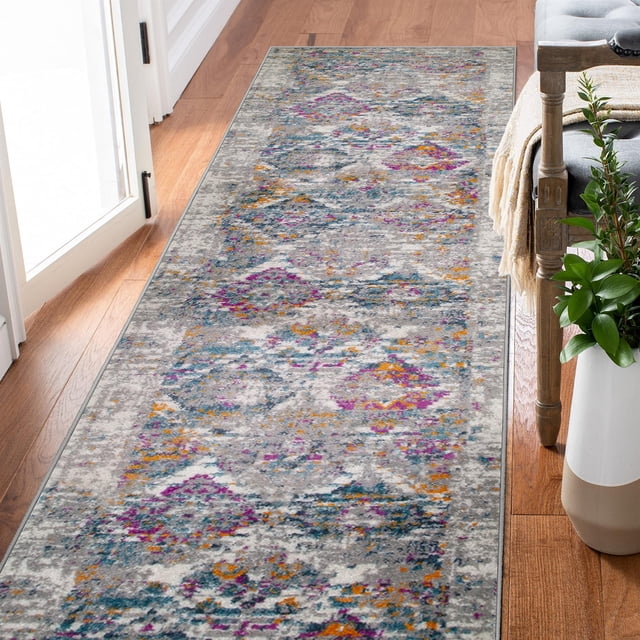596171 Calian Vintage Patchwork Boho Chic Faded Area Rug Runner 2'2" x 10'