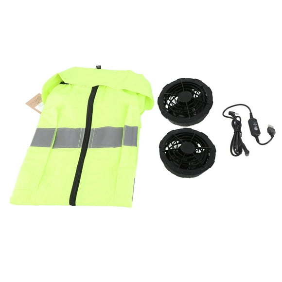 Chaleco de verano con ventilador, chaleco con aire acondicionado, banda reflectante, recargable, ropa de trabajo, 5 V, verde fluorescente, XXXL