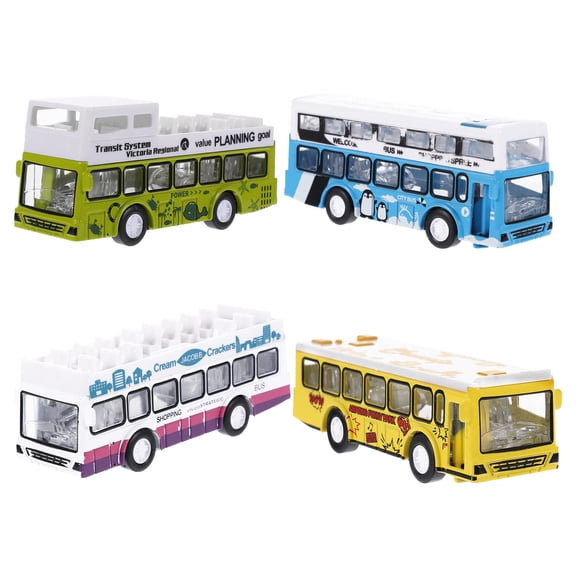 HAMPPLIES 4Pcs Toddlers Bus Toys Alloy Simulation Modeling For Childrens Play Hand-eye Coordination 1:60 Scale