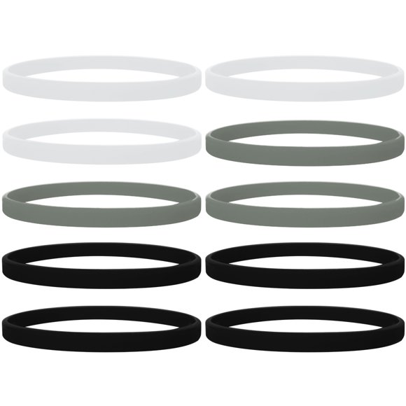 GOGO 100 Pcs Thin Silicone Wristbands for Adults, 1/5" Wide Rubber Bracelets - White Black Grey