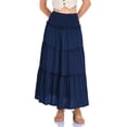 thumbnail image 5 of larppty Skirts for Women Trendy Flowy Ruffle Smocked Waist A-line Boho Swing Long Skirt with Pockets Beach Vacation（Navy， L）, 5 of 9