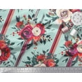 thumbnail image 2 of Soimoi Green Cotton Jersey Fabric Holly Leaves & Ranunculus Floral Print Fabric by the Yard 58 Inch Wide, 2 of 3