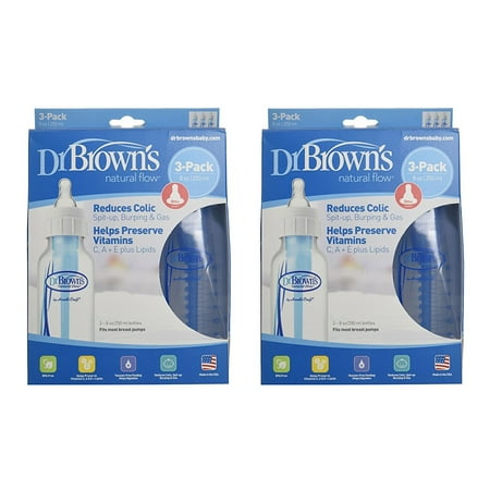 Dr. Brown's BPA Free Polypropylene Natural Flow Standard Neck Bottle, 8 oz - 3-Pack (2 Pack)