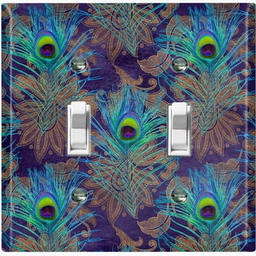 Metal Light Switch Plate Outlet Cover Peacock Feathers Damask PEA007