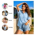 thumbnail image 4 of Enmain Womens Button Down Shirt Short Sleeve Collared Textured Summer Tops Casual Beach Shirt Sky Blue 3XL, 4 of 8