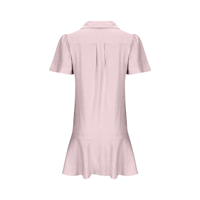 winter peplum dress Pink Turtleneck for Ladies Fall Short Sleeve Mini Little Pleated Cardigan Plain Dress Womens Button 2026 Clothes Trendy Y2K L She’s iconic ✨ The SID-D28018 Size:86-92 modest look Elbow