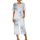 thumbnail image 5 of Pijamas de Verano para Mujeres, Suelto Impreso Manga Corta Superior Y Pantalones Recortados, Cuello Redondo Casual, 5 of 6
