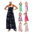 thumbnail image 3 of Yunliwuli Women Slip Dress, Spaghetti Straps Backless Sun Flower Print Swing Dress Summer Long Dress, 3 of 9