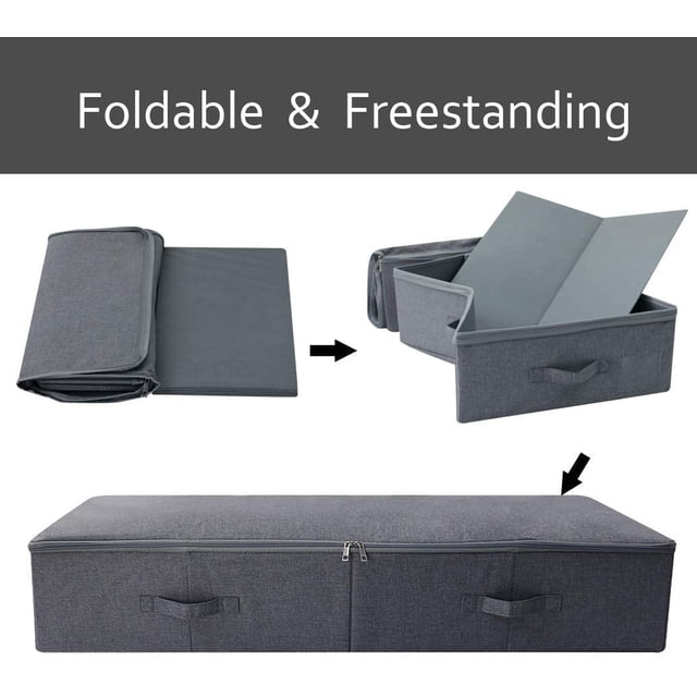 Underbed Bedding Set Garment Duvet Blanket Shoes Storage Cube Box with Zip Lid,Black Gray
