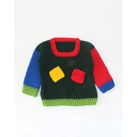 Woonie Handmade Crochet Full Sleeves Pocket Design Sweater-Multi