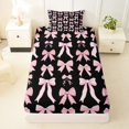 thumbnail image 4 of Erosebridal Black Pink Buffalo Bow Twin Sheet Sets for Girls, Cute Ribbon Bedding, 3pcs, 4 of 6