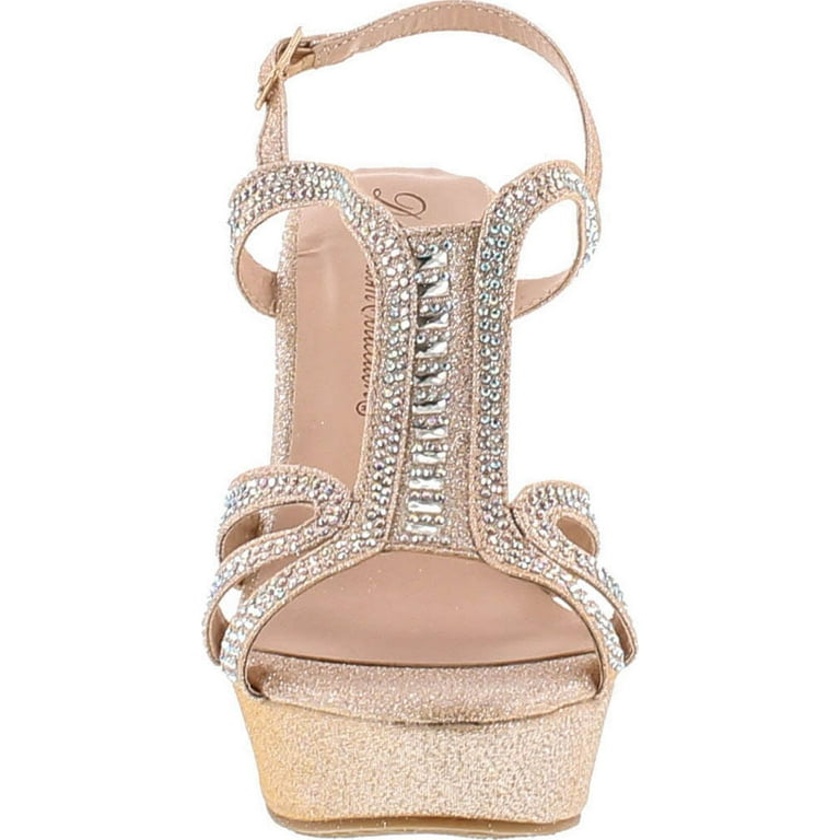 De blossom collection women's strappy rhinestone best sale embellished sparkle dressy platform wedges