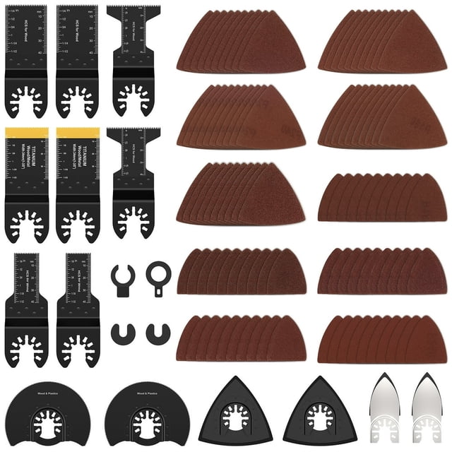 118Pcs Oscillating Saw Blades Set High-Carbon Steel Oscillating Multitool Blade Semi-Circle and Straight Saw Blades Multifunctional Titanium Plated Saw Blades for Wood