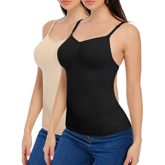 COMFREE Shapewear with Buit in Removable Pad for Women Tummy Control Tank Tops Adjustable Straps Camisole