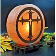 thumbnail image 3 of Himalayan Salt Lamp With Carved Wood Sheet Cross Design, Christmas Gift, 10" H, 3 of 8