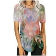 thumbnail image 1 of Blusas de Manga Corta para las Mujeres Botón Impreso Cuello Redondo Top Casual, Blusas para las Mujeres Casual, 1 of 5