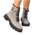 thumbnail image 2 of Willtoo Women Chunky Lug Sole Lace up Combat Boots Low Heel Fashion Faux Leather Motorcycle Riding Round Toe British Casual Work Boots Womens Outdoor Non-Slip Platform Comfortable Short Booties Gray, 2 of 6
