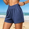 thumbnail image 6 of CFLVAEK Cross Waist Shorts for Women Plus Size Athletic Workout Running Shorts with Pockets Navy XL, 6 of 7