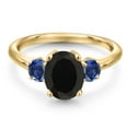 thumbnail image 3 of Gem Stone King 18K Yellow Gold Plated Silver Black Onyx and Blue Created Sapphire Engagement Ring for Women | 2.50 Cttw | Oval 9X7MM | Gemstone December Birthstone | Size 7, 3 of 6