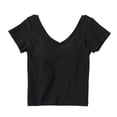 thumbnail image 2 of Aobny Womens Pajamas Cotton Tops Only Build-in-Bra Pajama Shirt Short Sleeve V-Neck Cute Womens Pajamas,Black,XL, 2 of 5