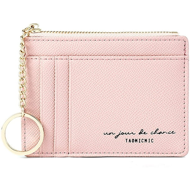 Women's Cute Floral Zipper Card Holder Slim Minimalist Leather Front Pocket Wallet  Pink