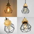 thumbnail image 2 of KAYYELAMP 3-Pack Slope Position Roof Track Light H-Type E26 Wood Base Black Cage Metal Shade Adjusted Cord Vintage Pendant Lighting for Kitchen Bar Dining Room (No Bulb, Track), 2 of 7