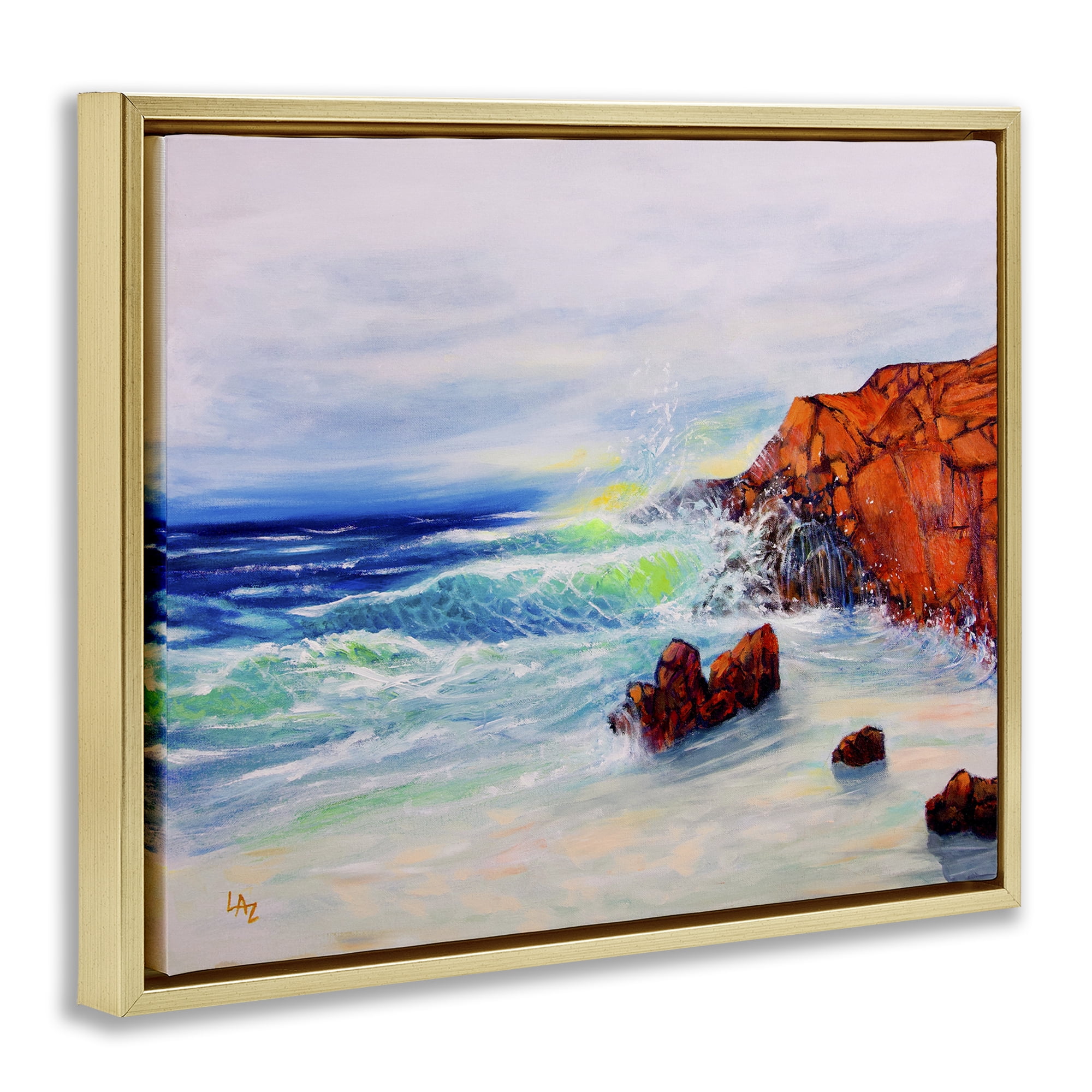 Stupell Industries Deep Blue Rocky Beach Gold Framed Floater Canvas Wall Art, design by Lee Ann Zirbes