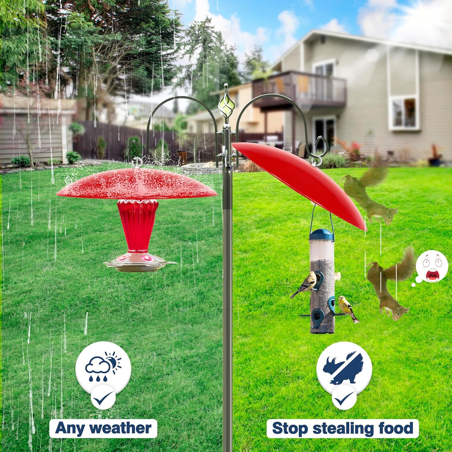 13" Hummingbird Feeder Dome Guard,Bird's Feeder Rain Cover,Squirrel Proof for Bird Feeders Pole, Smart Bird Feeders Umbrella(Bright Red), 1Pack