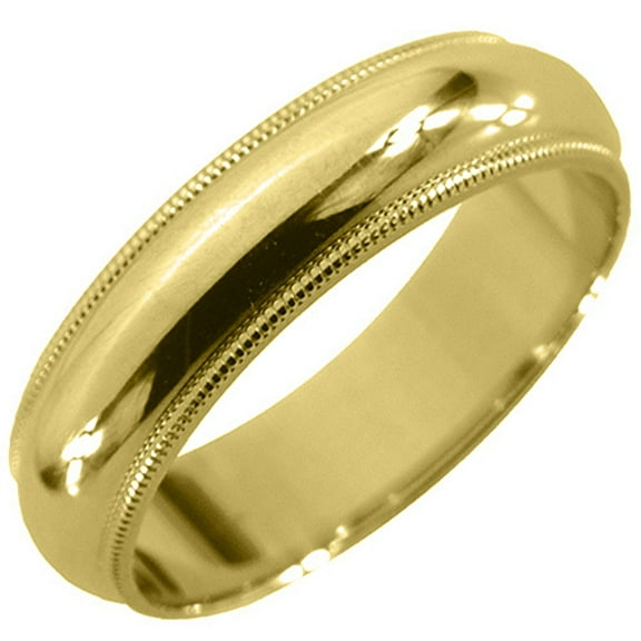 14K Yellow Gold Mens Wedding Band 5mm High Gloss Milgrain