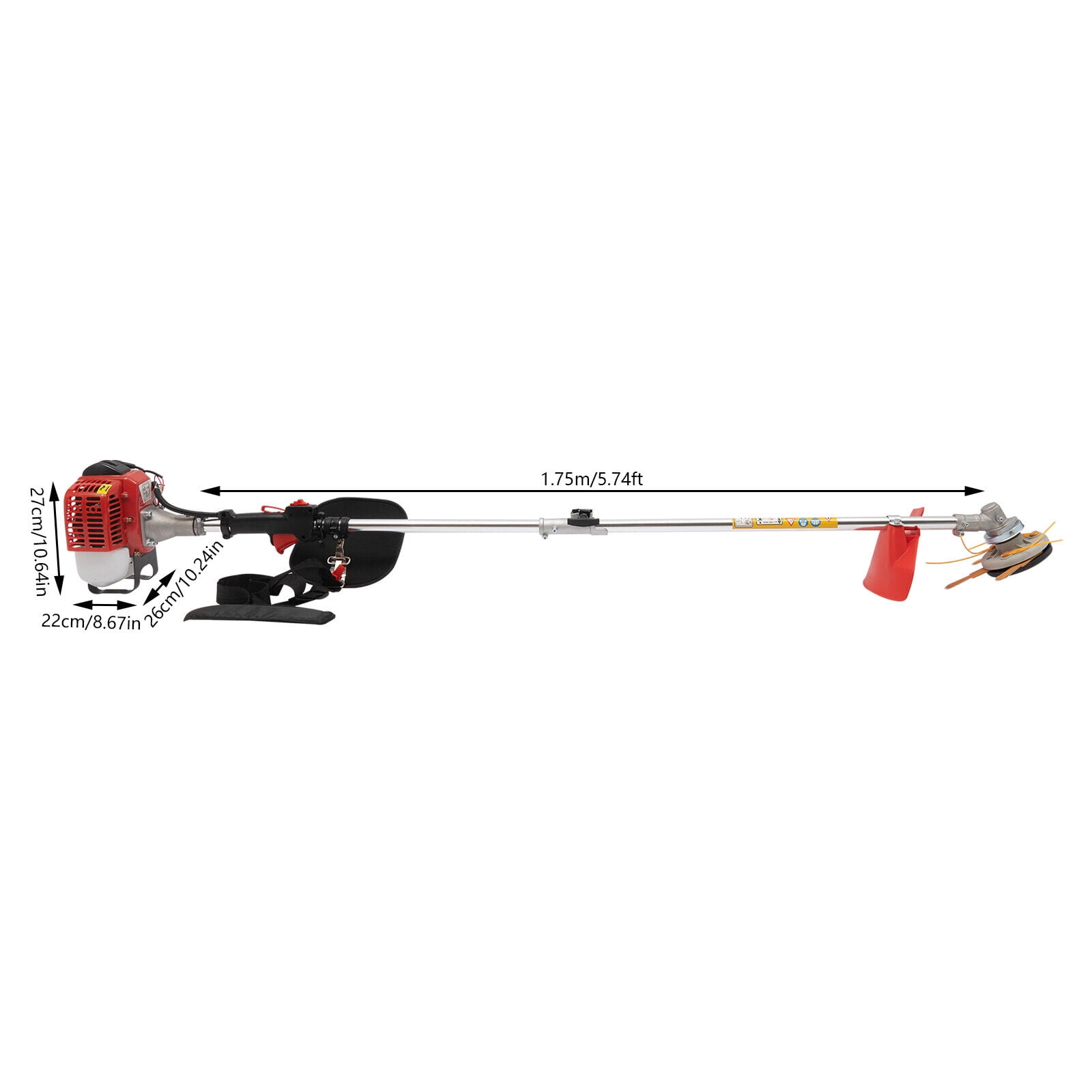 Gas String Trimmer, 28/33/43cc 2-Cycle, Wheeled Edger, Hedge Trimmer and Brush Cutter Blade, Multi Yard Care Tools, Handle & Shoulder Strap Included (26cc)